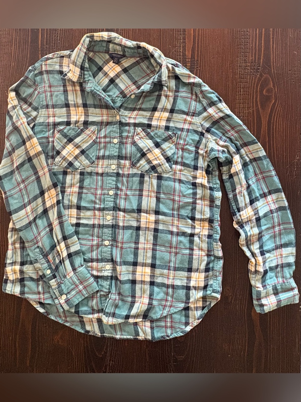 Aeropostale Teal and Cream Plaid Flannel Shirt